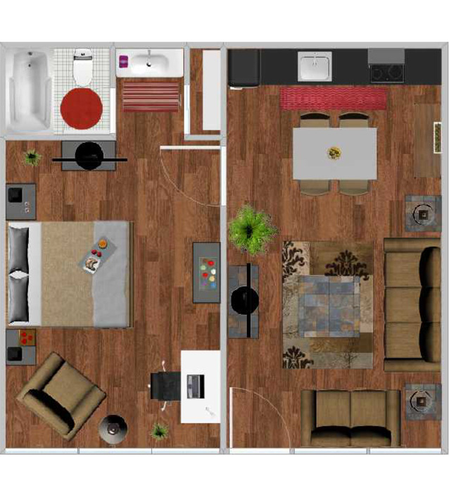 One Bedroom Floor Plan Image